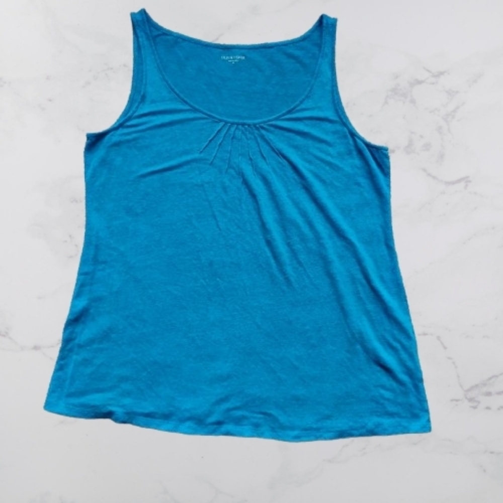 New EILEEN FISHER Ocean Blue 100% Linen Scoop Neck Tank – Size M 2 X 50 Promo